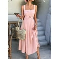 thumbnail image 5 of Womens Tie Front Button Down A-Line Dresses Summer Spaghetti Strap Midi Dress Floral Prints Pink S, 5 of 9