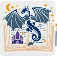 thumbnail image 1 of Plantilla de libro de hadas con dragón, 30 x 30 cm (11,8 x 11,8 pulgadas), plantilla grande de libro de dragón medieval con castillo, incluye pincel, plantilla de castillo de ensueño, luna y estrella, 1 of 9