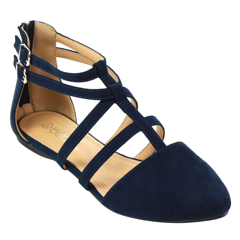 navy blue flats with ankle strap