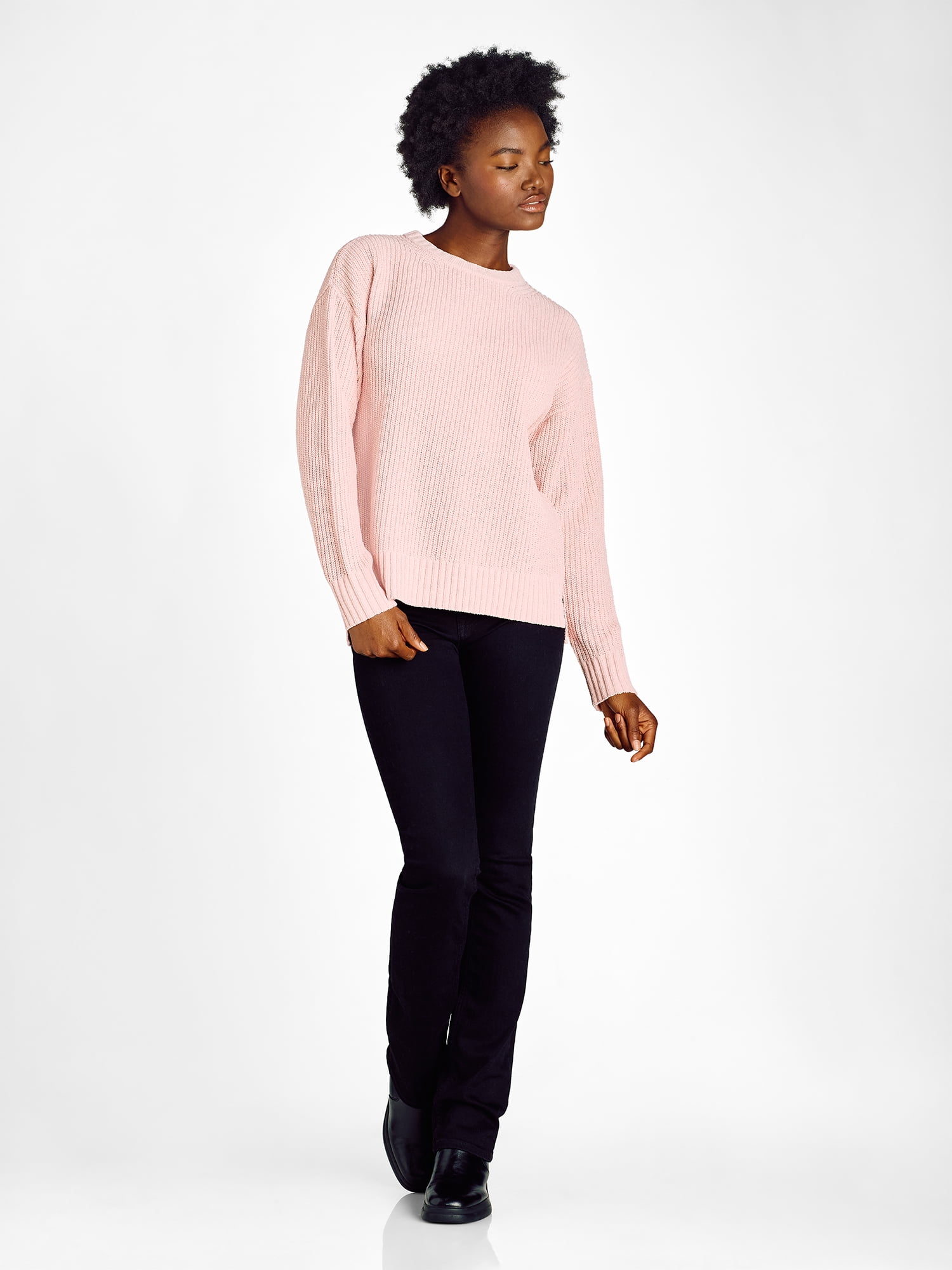 Time and Tru Women's Chenille Sweater with Long Sleeves, Midweight, Sizes XS-XXXL