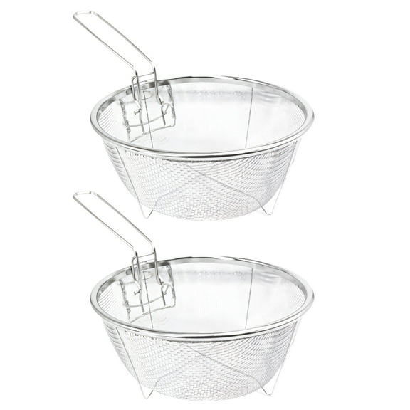 2 Pcs of Stainless Steel Deep Fry Basket with Long Handle, Collapsible Frying Basket for Pot, Mesh Design, 9.06 in / 23 cm, Suitable for Frying and Steaming