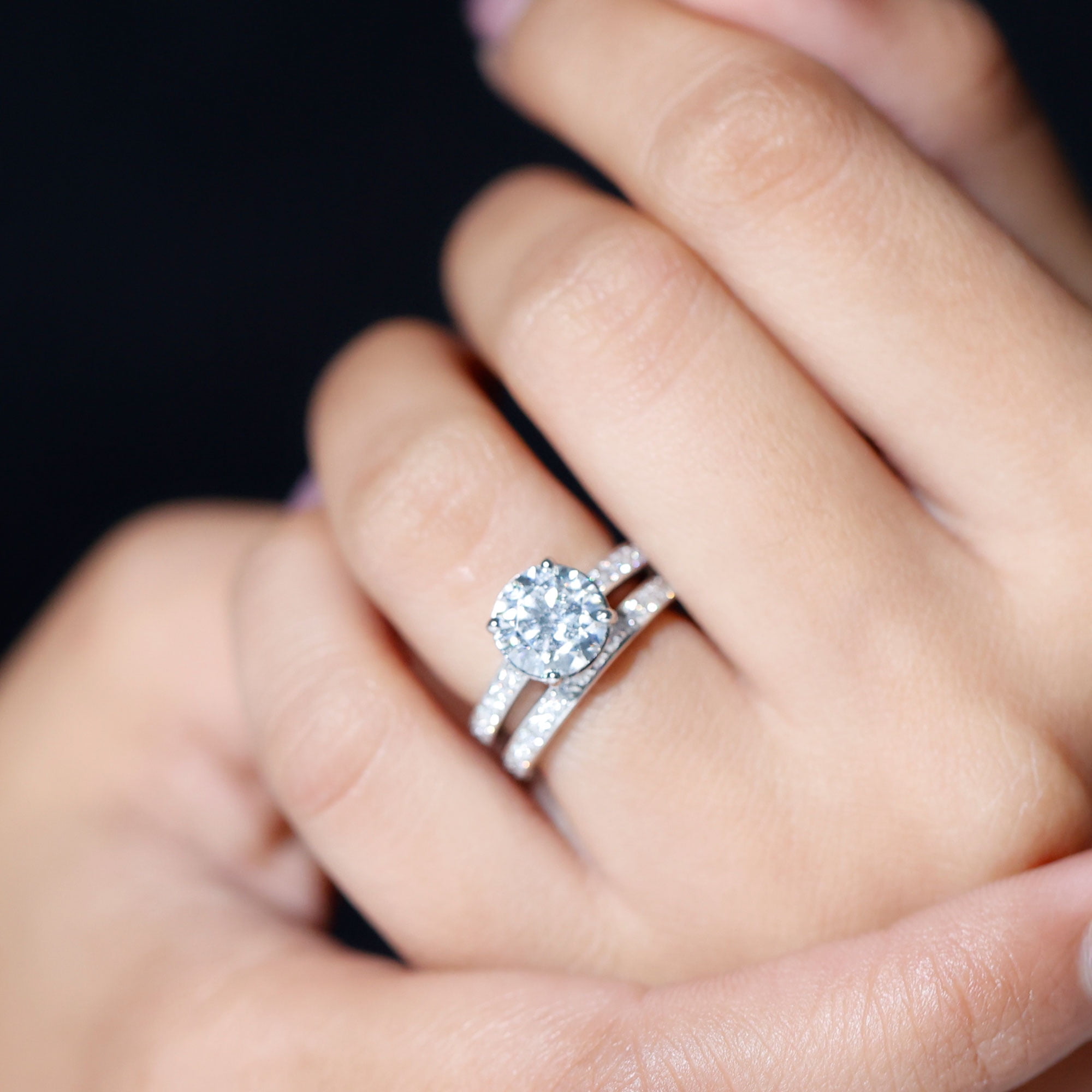 Rosec Jewels Lab Grown Diamond Wedding Engagement Ring Set for Women - 2 Carat Engagement Ring with Band - EF-VS Quality, 10K White Gold, US 7.00