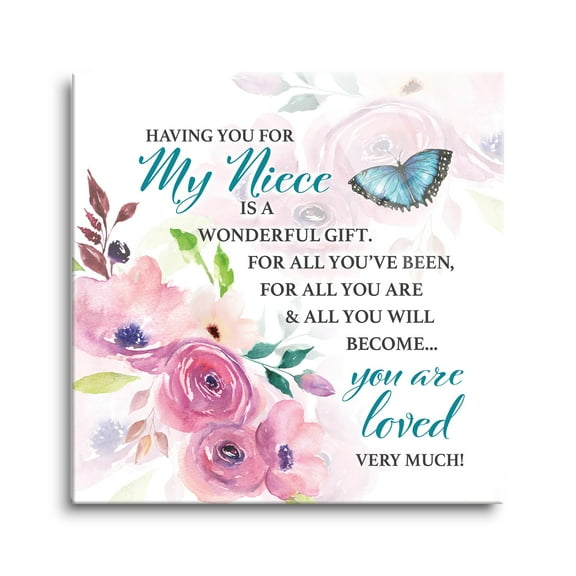 Niece Wonderful Loved Fuchsia Floral 12 x 12 Glass Wall Hanging Sign