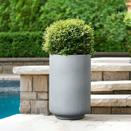 LuxenHome Minimalistic Modern Gray 19.3-Inch Tall Round MgO Planter