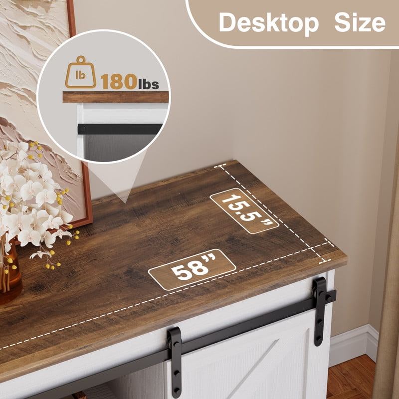 Homall 58'' TV Stand for TVs up to 65'', Storage Cabinet with Sliding Barn Door, Entertainment Center, White