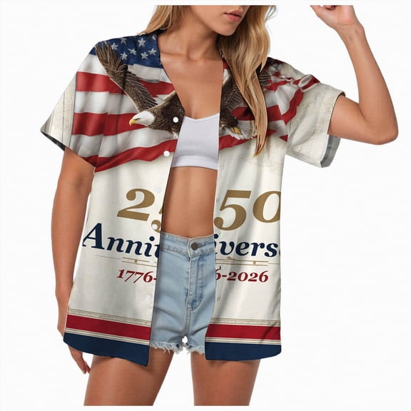 mgoYE XL Grey Button Shirt for Women 250th Anniversary Gifts Women USA Patriotic T Button Shirt 250th Anniversary USA Tshirt 4th of July Button Shirts American Flag Tee Tops|Beige 5XL