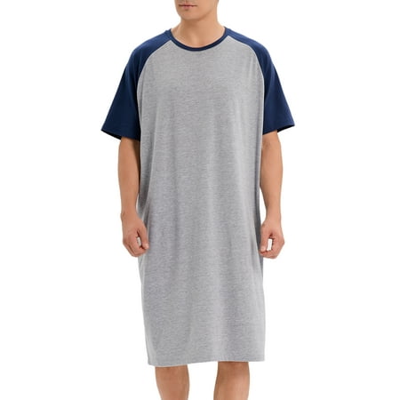 

SHCKE Men s Raglan Sleep Shirts Casual Short Sleeve Nightshirt Crew Neck Long Sleepwear Soft Comfy