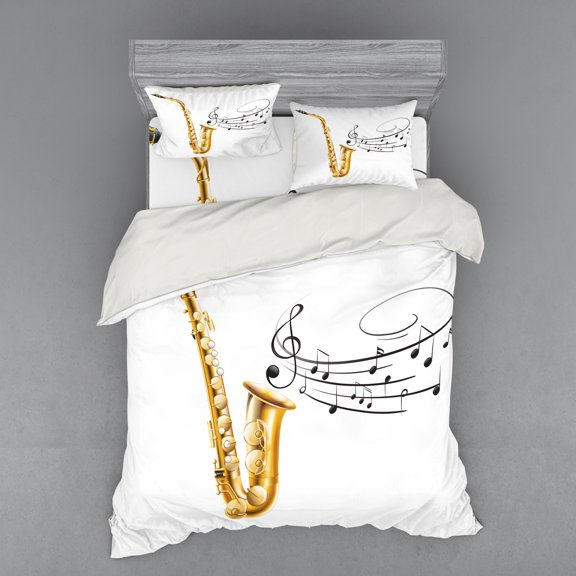 Ambesonne Black White Bedding Set 4 Pcs, Template Solo Vibes, Queen, Yellow Black White