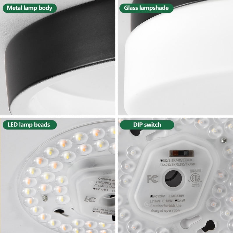 TICOZE 1 PACK LED Flush Mount Ceiling Light Fixture, Modern Kitchen Recessed Ceiling Lamp 24W 12 Inch Closet Round Surface for Bathroom Laundry Bedroom Hallway