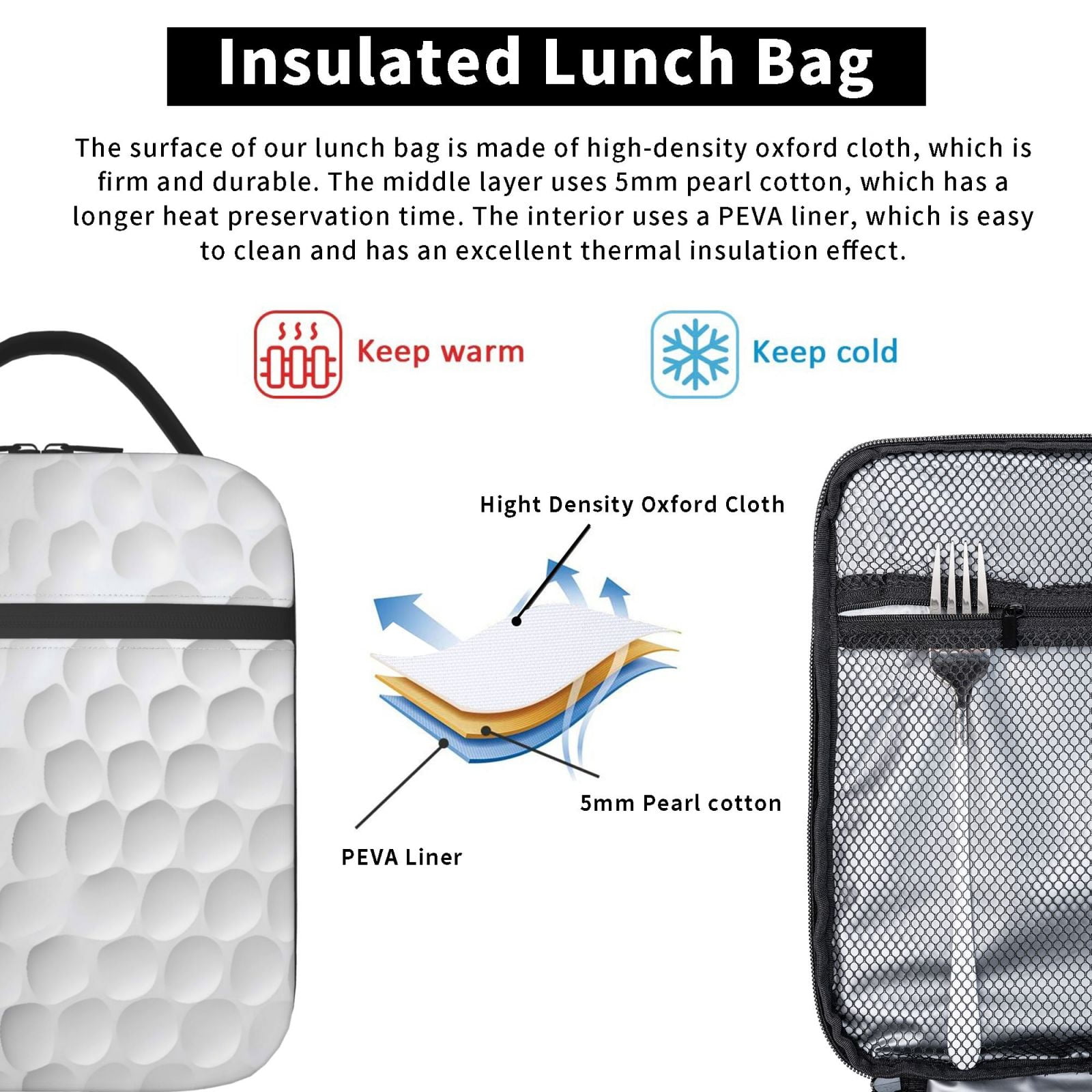 Lunch Bag For Women Men Insulated Portable Lunch Box Bento Box Office Picnic Travel Cooler Bag Spherical Surface