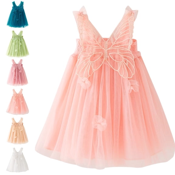 Bmisegm Girls' Dresses Carnival Party Ruffle Strap Big Butterfly Embroidery Layered Tutu Dress Toddler Dress 4-5 Years