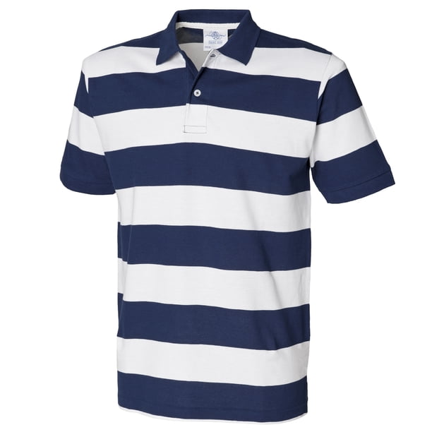 Front Row - Polo de manga corta a rayas Modelo Striped para hombre/caballero (Azul marino/ Blanco)