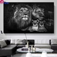thumbnail image 2 of 5d Black and White Animal Art Diamond Painting Baby Lion Family Cross Stitch Diamond Mosaic Wall Art for Living Room Home Decor50x65cm round Gao Jinjia LED, 2 of 2