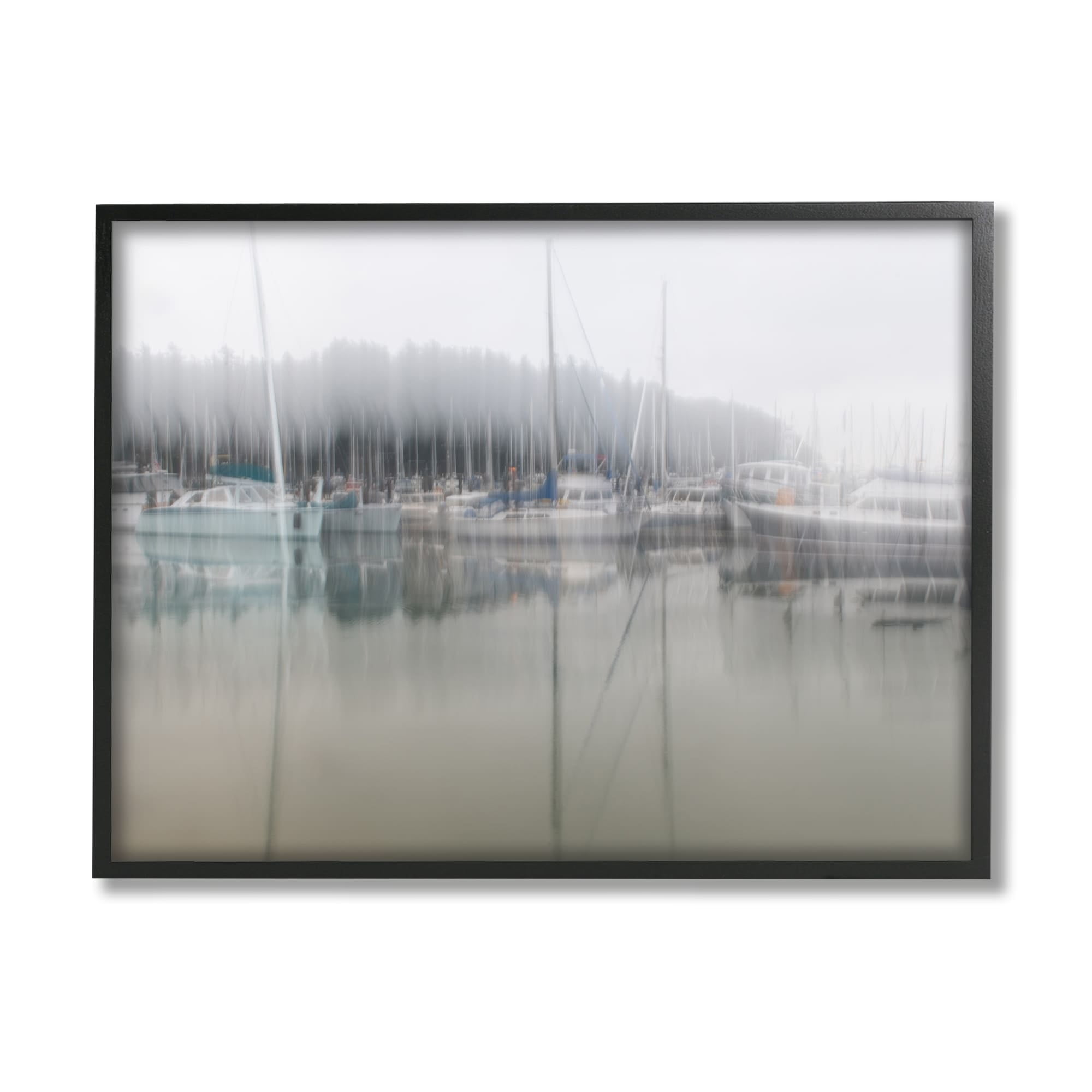 Stupell Industries Foggy Weather Boat Marina Peaceful Floating Watercraft Graphic Art Black Framed Art Print Wall Art, Design by Nancy Crowell