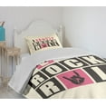 thumbnail image 4 of Ambesonne Rock Music Quilted Bedspread Set 2 Pcs, Retro Slogan Grunge, Twin Size, Charcoal Grey Beige Pink, 4 of 6