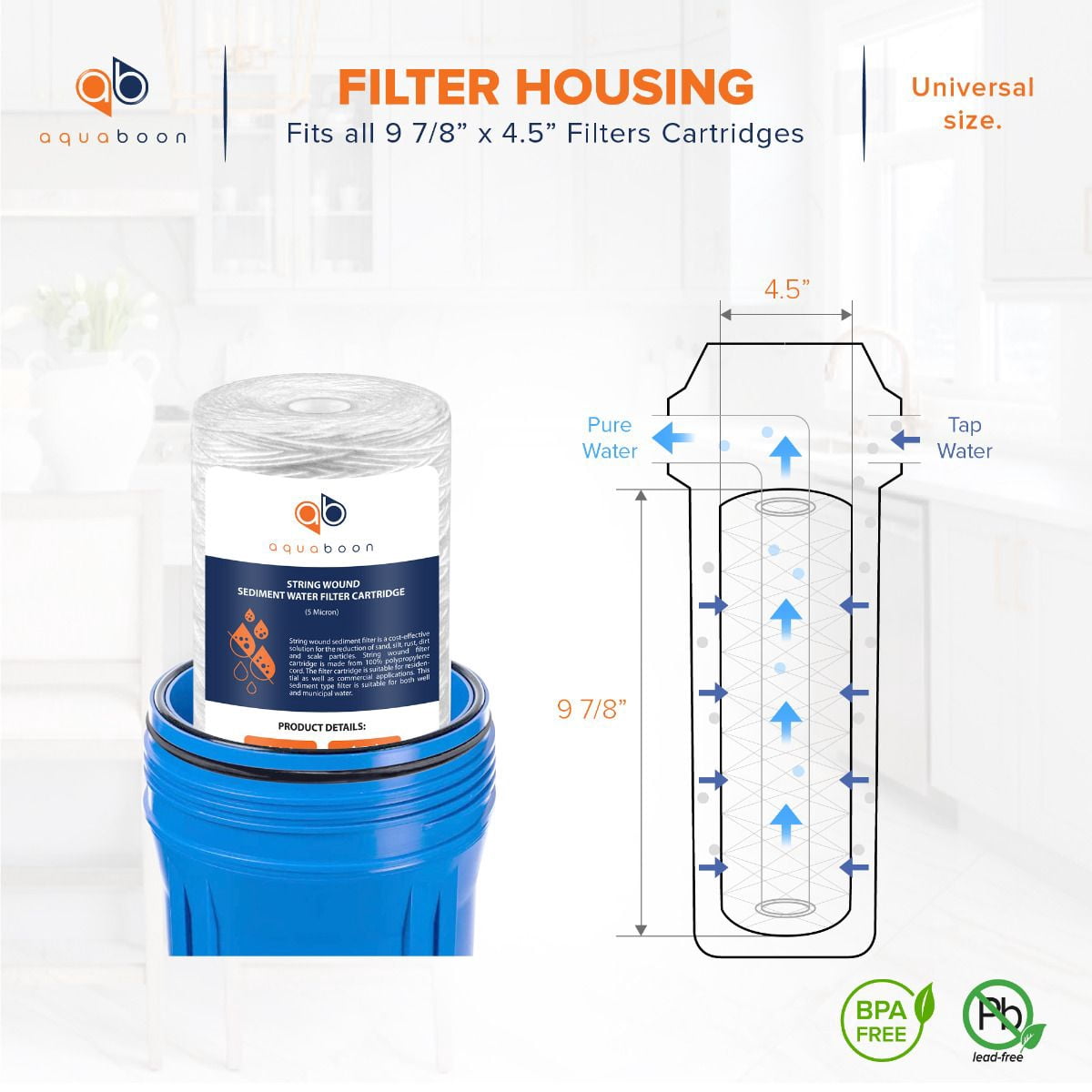 Aquaboon 5 Micron 10" String Wound Sediment Water Filter Cartridge | Whole House Sediment Filtration | Compatible with 84637, WPX5BB97P, PC10, 355214-45, 355215-45, WP10BB97P WP5BB97P 6-Pack