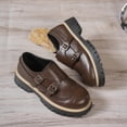thumbnail image 2 of Wensltd Women British Style Loafers Solid Color Round Toe Chunky Shoes Women Wide Width Shoes, 2 of 8