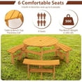 thumbnail image 3 of 6-Person Outdoor Circular Wooden Picnic Table with 3 Built-in Benches Camping Dining Table for Garden Patio Backyard,Natural Color, 3 of 12