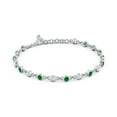 thumbnail image 2 of ANGARA Bezel-Set Round Lab Grown Emerald and Diamond Tennis Bracelet for Women in 14K White Gold (Size-3mm) | May Birthstone, Anniversary, Jewelry Gift for Women | Lab-Grown Emerald Bracelet, 2 of 6