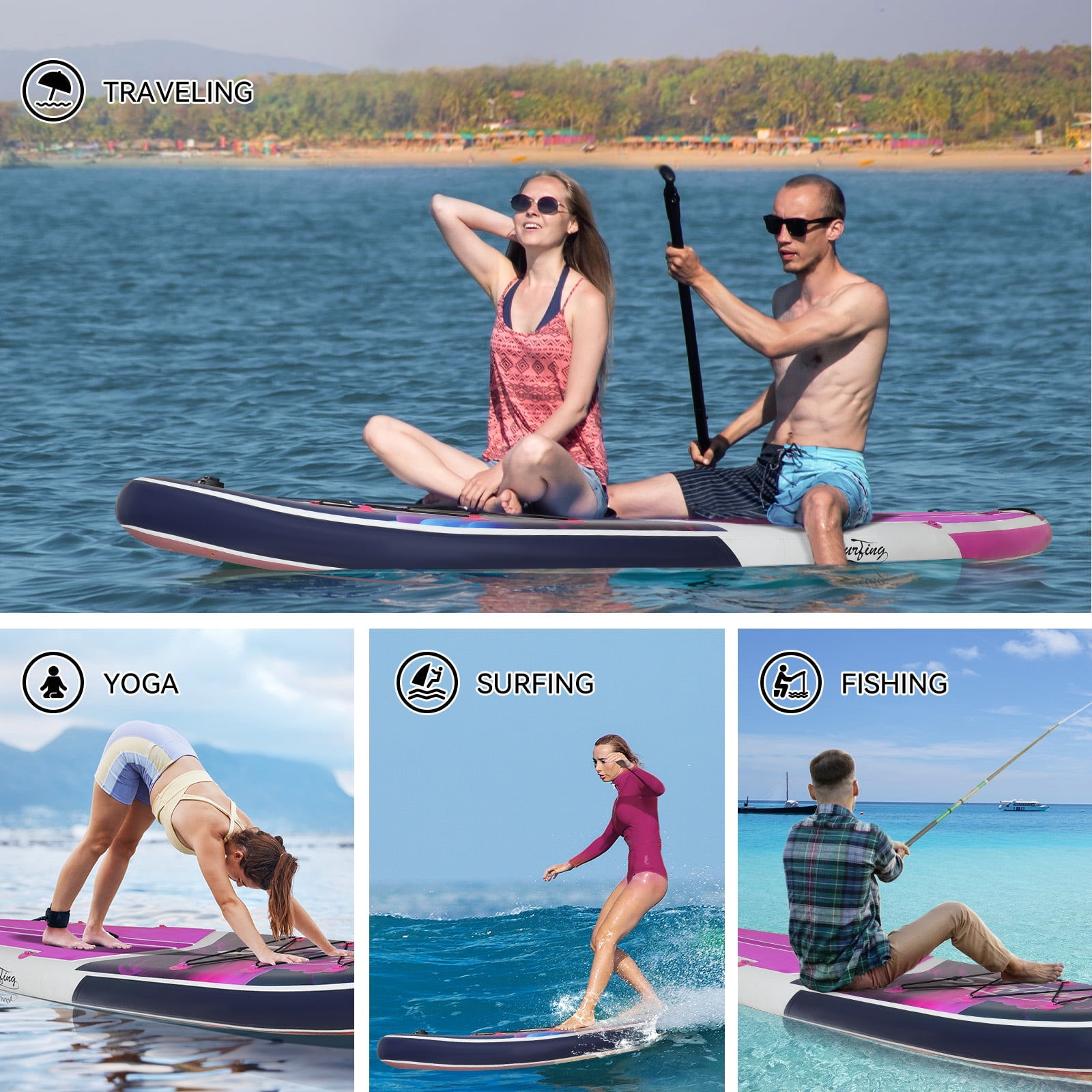 Elecwish Inflatable Stand Up Paddle Boards 11' Wide Stable Design, Non-Slip Comfort Deck, Lightweight