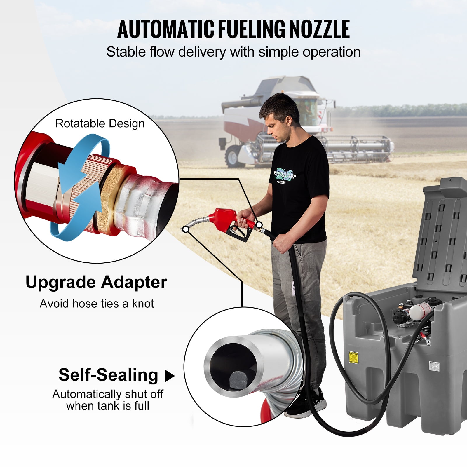 VEVOR YDIES4OOL-E Portable Diesel Tank 116 Gallon Capacity, 10 GPM Flow Rate, 12V Electric Pump, 13.1 ft Hose, 1 × Diesel Fuel Tank