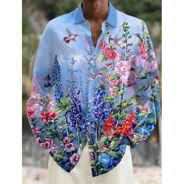 Camisa de hombre Camisa de lino Estampado gráfico floral Camisa de vestir de manga larga para exteriores Ropa de calle Ropa de lino Diseñador