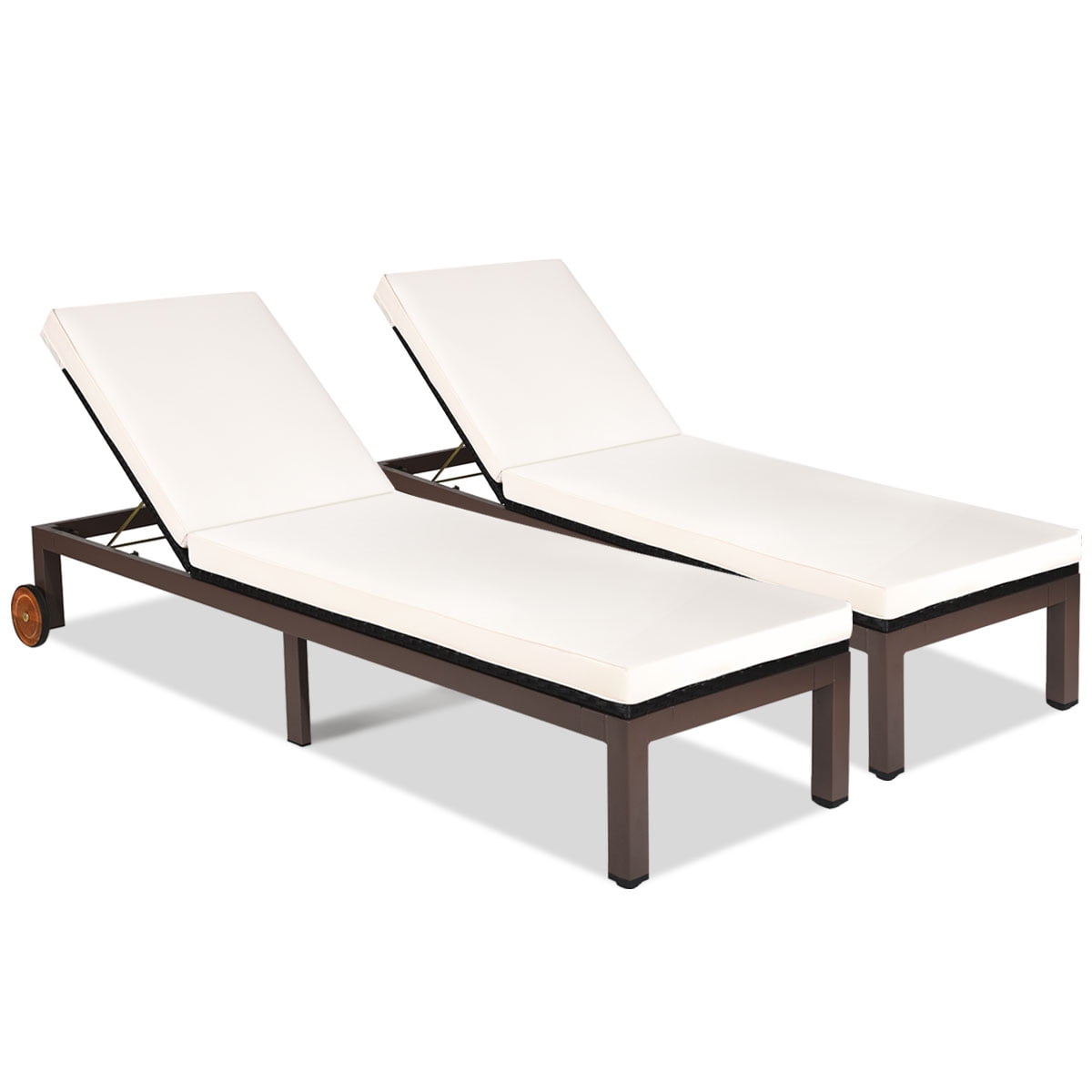 Topbuy Cushioned Rattan Outdoor Chaise Lounge - Set of 2 Beige
