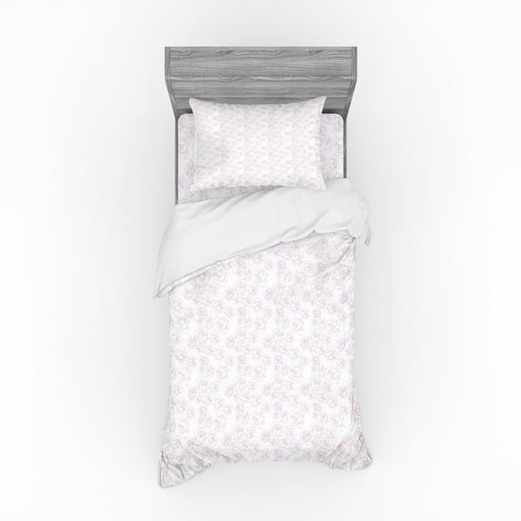 Ambesonne Floral Bedding Set 3 Pcs, Thin Sketch Roses Bouquet, Twin XL, Rose and Pale Mauve