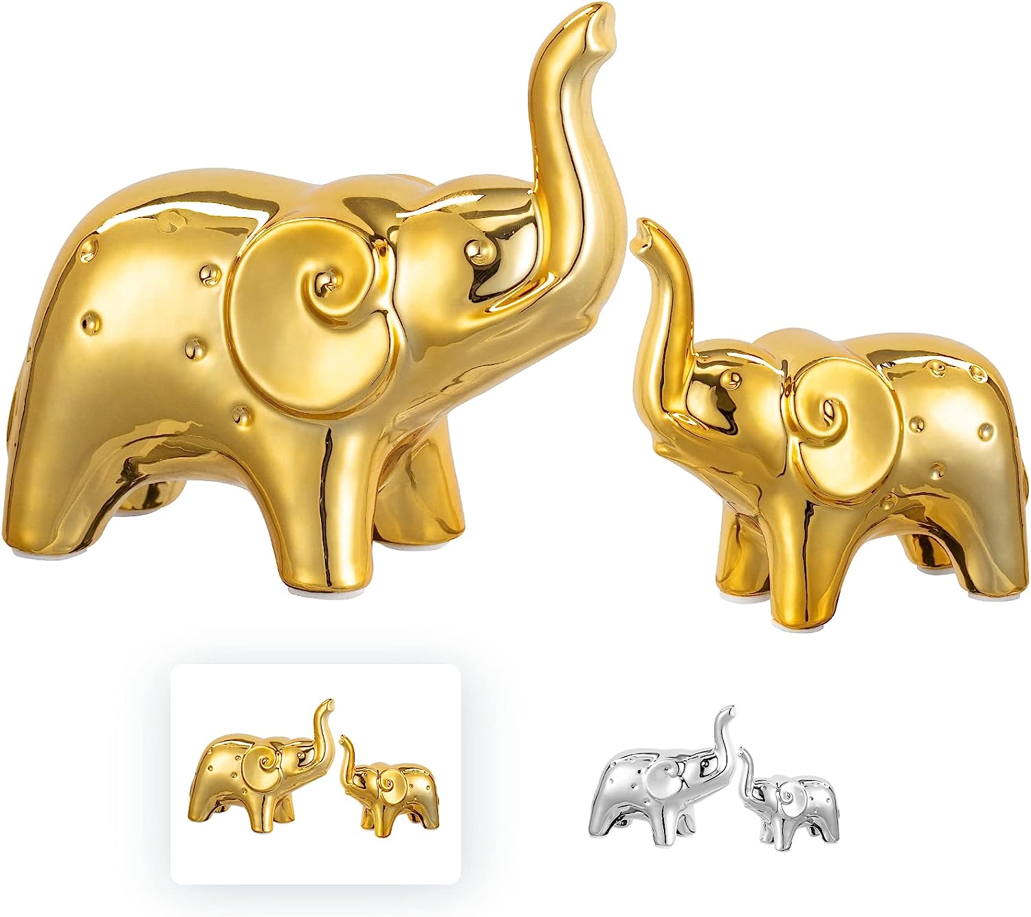 Gold Elephant Statue Home Decor, Shelf Decor Accents, Gold Office Decor