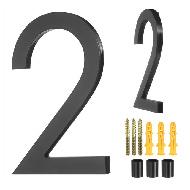 Uxcell 6" Números de casa flotantes modernos de acrílico para dirección exterior (Número 2, Negro)