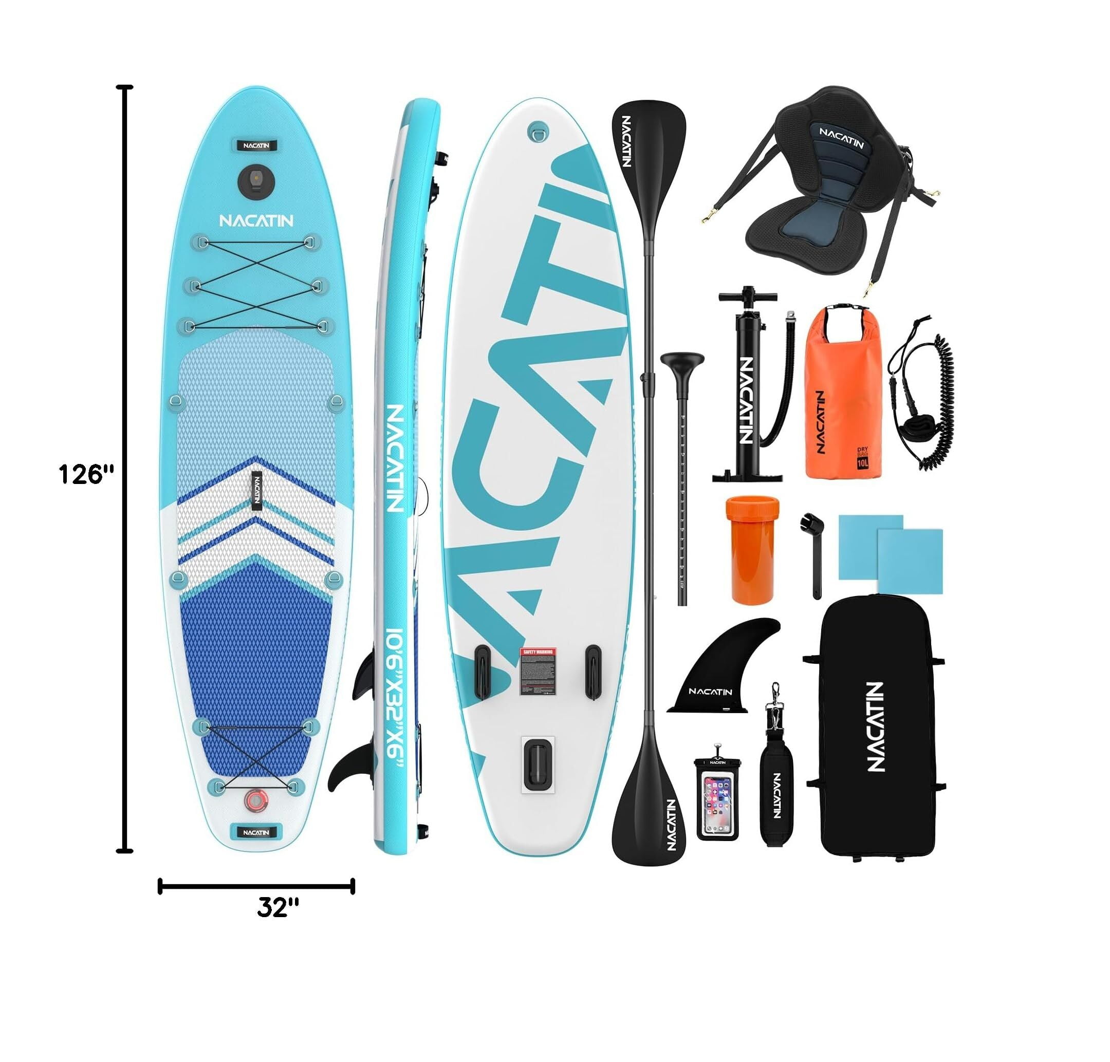 10'6" Inflatable Paddle Board with Kayak Seat Nacatin Stand-Up Paddleboard with Premium SUP Board Accessories Kit and Backpack