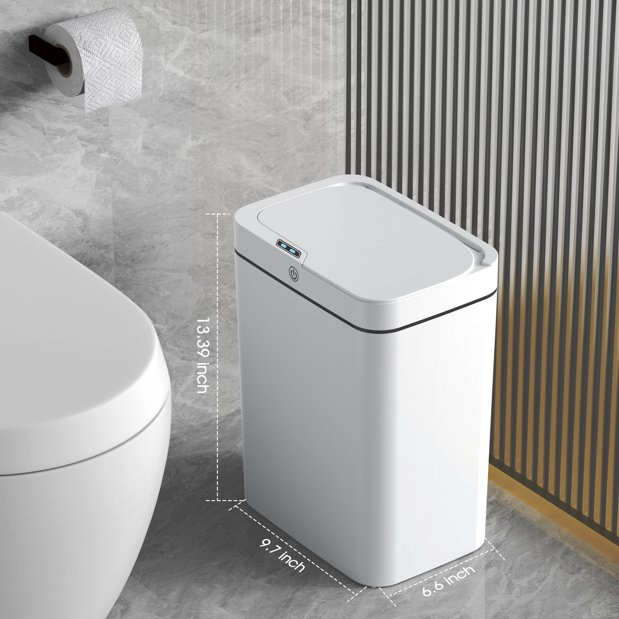 CshidWorld Automatic Bathroom Trash Can with Lid, 3.95 Gallon Touchless Trash Bin, Smart Plastic Slim Garbage Can Small White Wastebasket for Bedroom, Bathroom, Office, Living Room, Toilet, RV