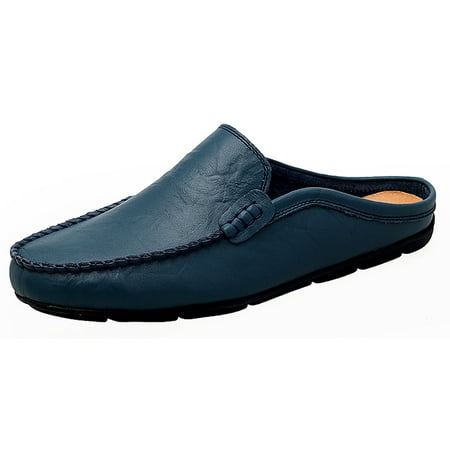 

Go Tour Mens Mules Clog Slippers Breathable Punching Leather Slip on Shoes Casual Loafers A Blue 12/49