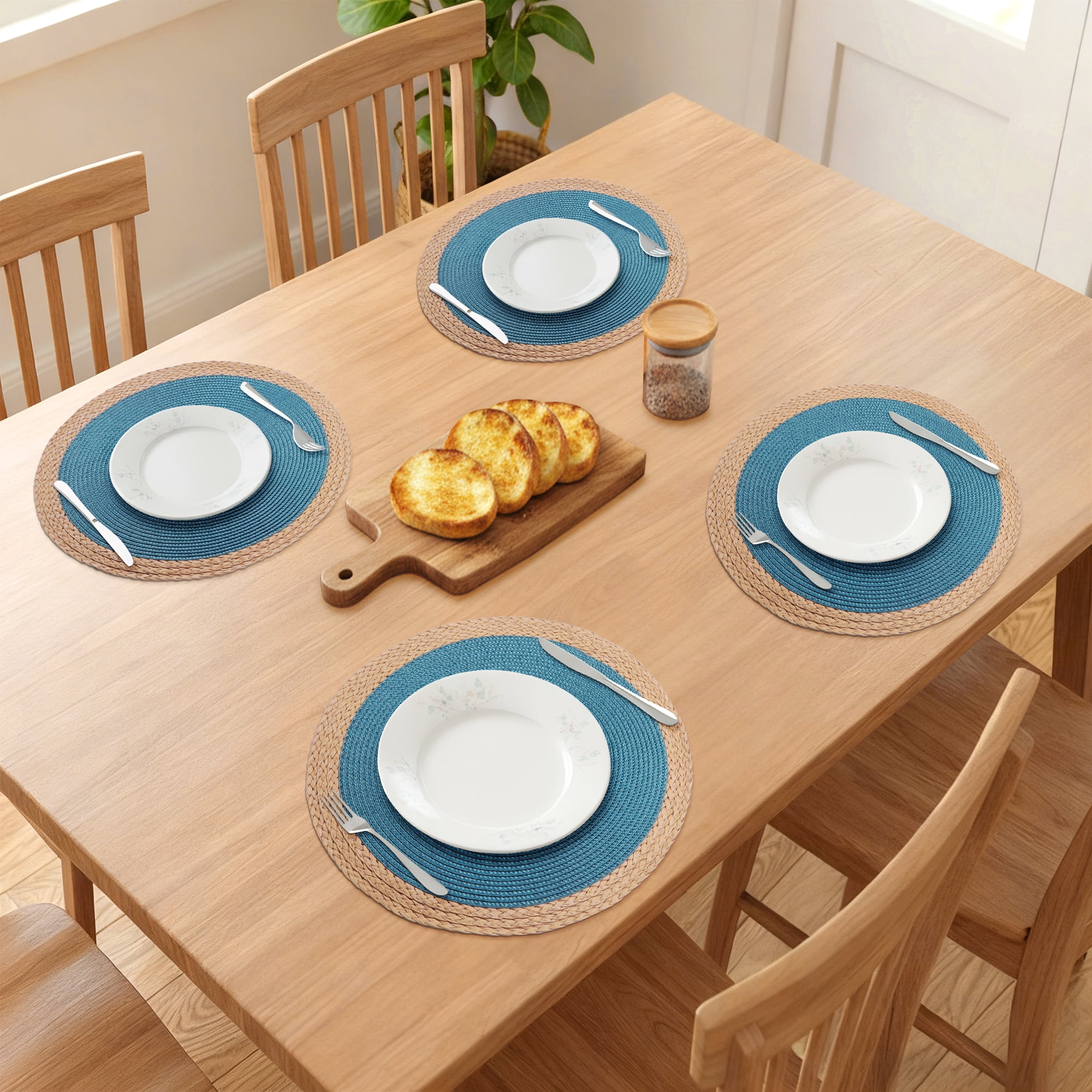 Unique Bargains Farmhouse Placemats Set of 6 Washable Kitchen Table Mat Malachite Green