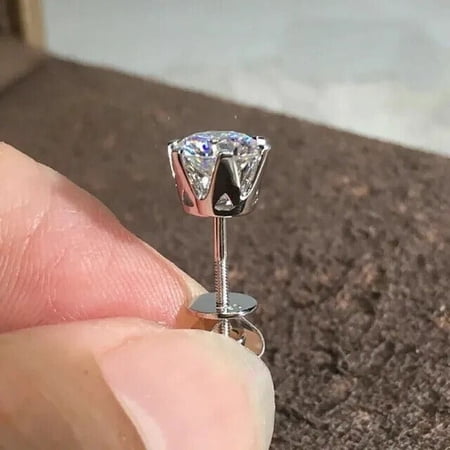 1Ct White Diamond Stud Men Single Stud Earring 14K White Gold Plated