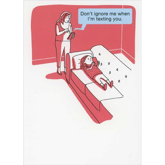 RSVP Don't Ignore Me When I'm Texting You: Woman and Girl on Couch Funny Mother's Day Card