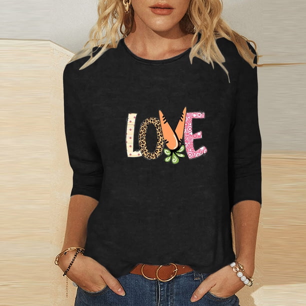 Fiudx Tops para Mujer Blusas de Manga 3/4 para Mujer, Camisa con Estampado Vintage, Informal, Manga 3/4, Cuello Redondo, Blusa Estilo Túnica Boho