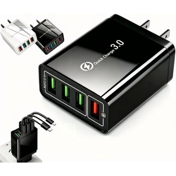Charger, 4-Port Quick Charge 3.0 Hub with Temp Control & Fast Charging, USB Plug Fast Charging