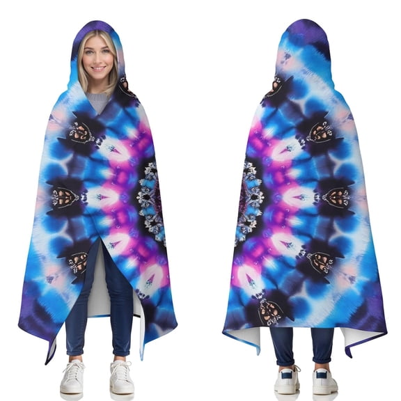 Wearable Blanket,Colorful Tie Dye Mandala Pattern Hooded Wearable Flannel Blanket for Adults & Teens,Winter Poncho Shawl Wrap Cape Cozy Anti-Pill,50"x60"