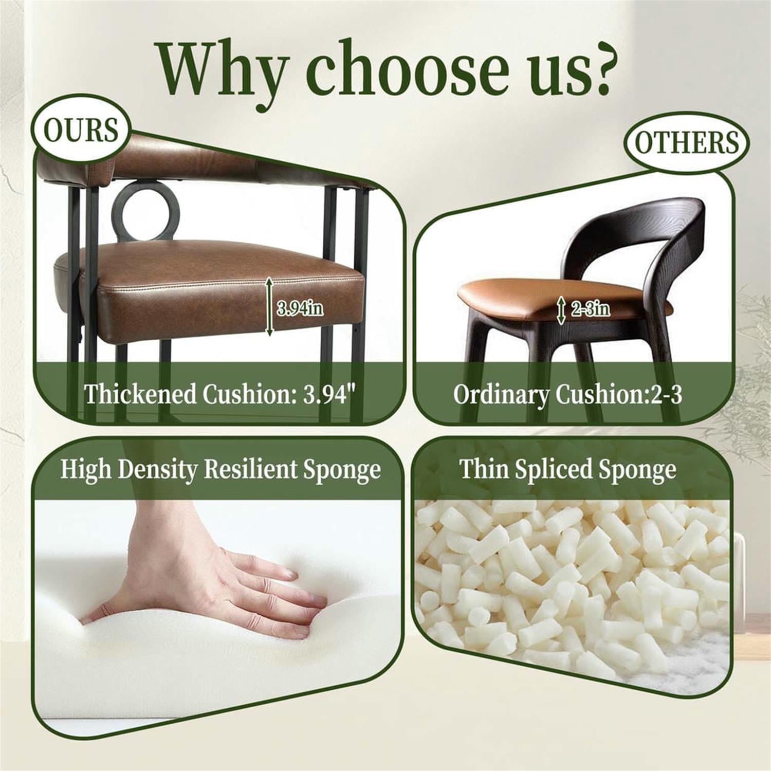 Demi Bonn 34" Counter Height Bar Stools Set of 2, Upholstered Barstools with Back, Kitchen Island Countertop Chairs for Dining Room, Dark Brown