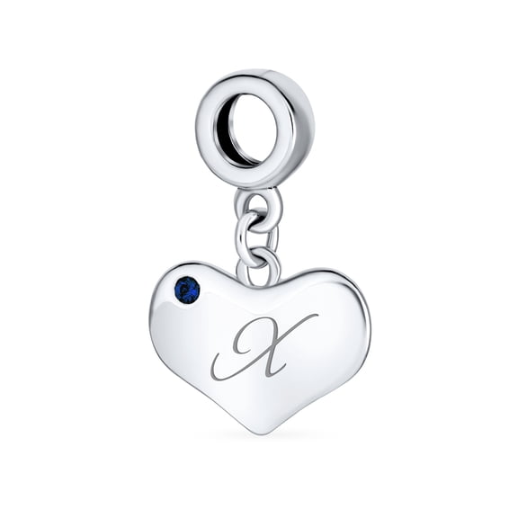 Bling Jewelry Womens Initial Alphabet Bead Charm A-Z Blue Sapphire Heart Dangle for European Bracelet