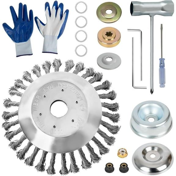 8 Inch Steel Wire Brush Cutter Trimmer Head, Rotary Wired Trimmer Blade with Universal Adapter Kit, Compatible with Hus qvarna, S tihl for Moss/Grass/String Trimmers/Gardening Lawnmower