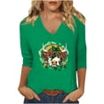 thumbnail image 2 of St Patricks Day Shirt Women Lucky Clover Shamrock Saint Tshirt Graphic Tee Crewneck 3/4 Sleeve Plus Size Tops, Green G M, 2 of 4