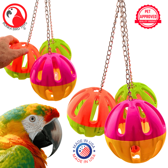 Bonka Bird Toys 1479 Huge Plastic Three Ball Durable Rattle Big Parrot Cage Toy
