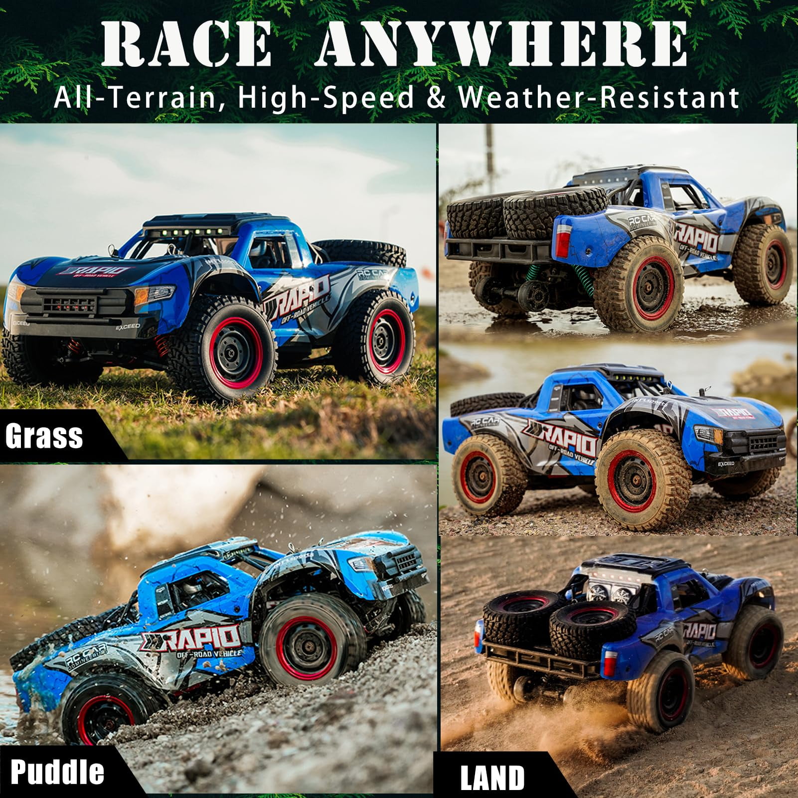 Q130 1:14 RC Truck 30 MPH 4WD All Terrain Trophy Car for Adults Teens, 50 Mins Play Fast Off-Road Buggy with 2 Batteries