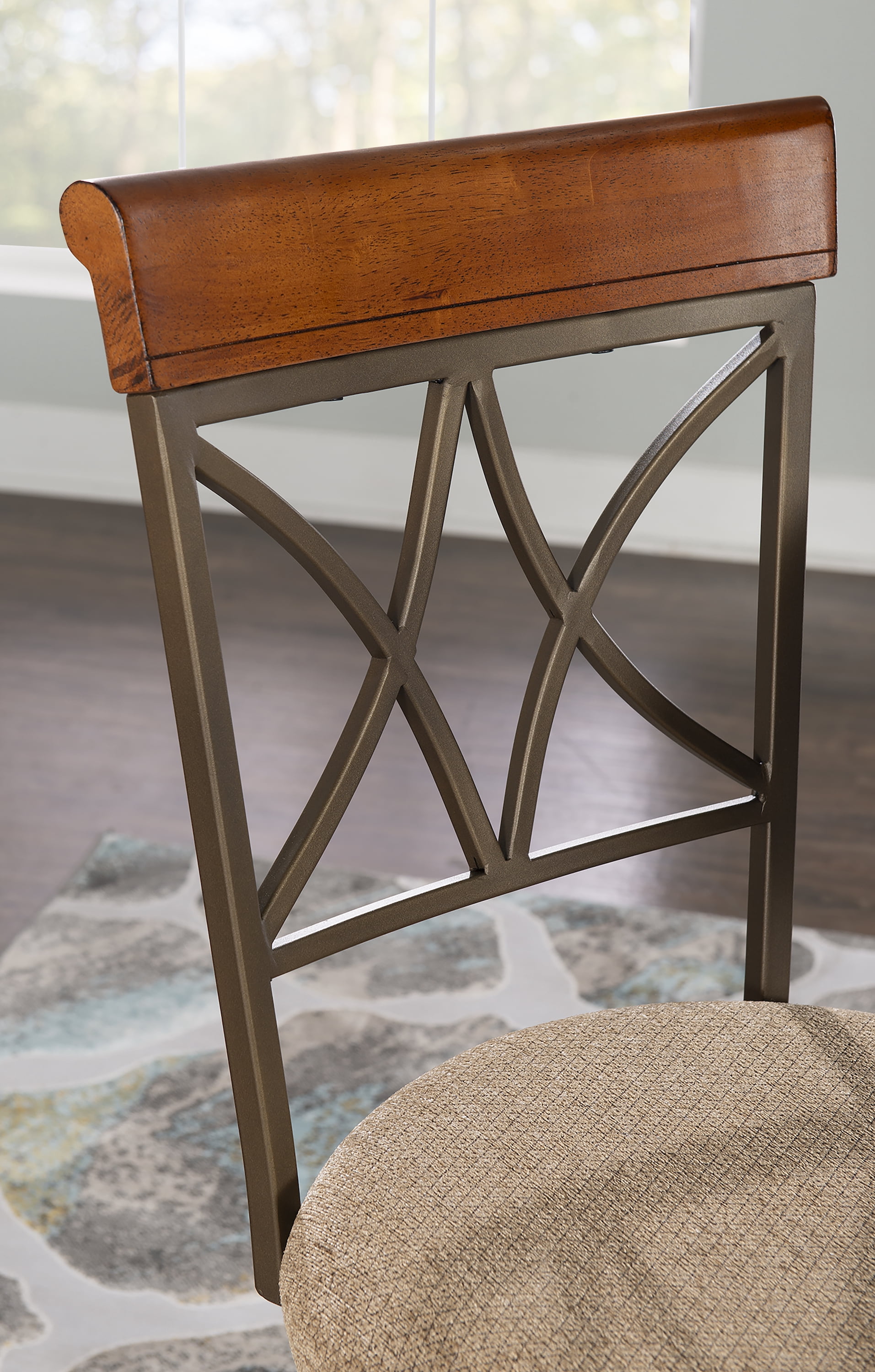 Roselyn 24" Counter Stool with Swivel, Brushed Faux Medium Cherry Wood with "Matte Pewter and Bronze" Metal