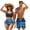 Blue Galaxy Sea, variant on Beach Starfish High Waist Bikini Sets for Women Summer Beach Two Piece Swimsuit or Mens Swim Trunks Drawstring ,Couples Hawaiian Aloha Luau Swimwear
