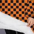 thumbnail image 3 of Oversized Wearable Blanket Hoodie,Orange and Black Checkered Pattern Sherpa Blanket Hoodie with Super Pockets,Super Warm Fuzzy Pullover for Women & Men, 3 of 6