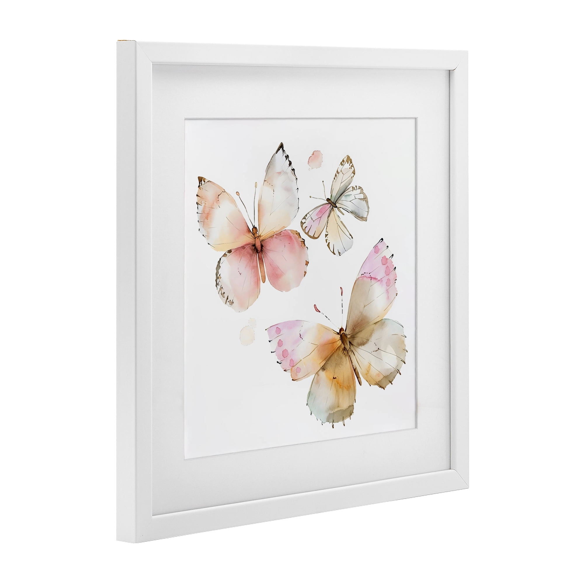 Stupell Industries Pink Watercolor Butterfly Trio White Framed Print Under Glass, design by Creative Studio
