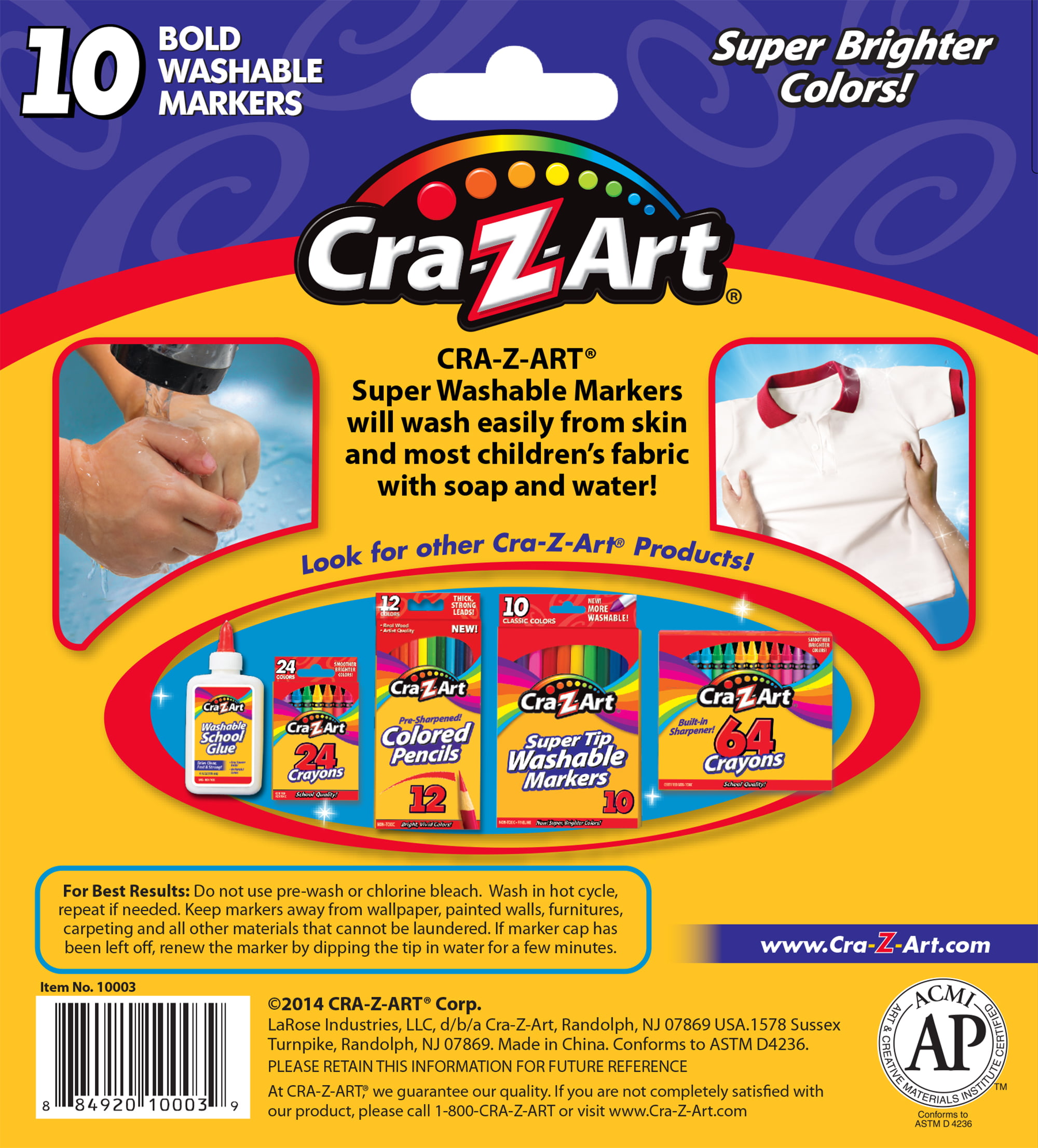 Cra-Z-Art Bold & Brites Multicolor Super Washable Markers, 10 Count -  Testbankship